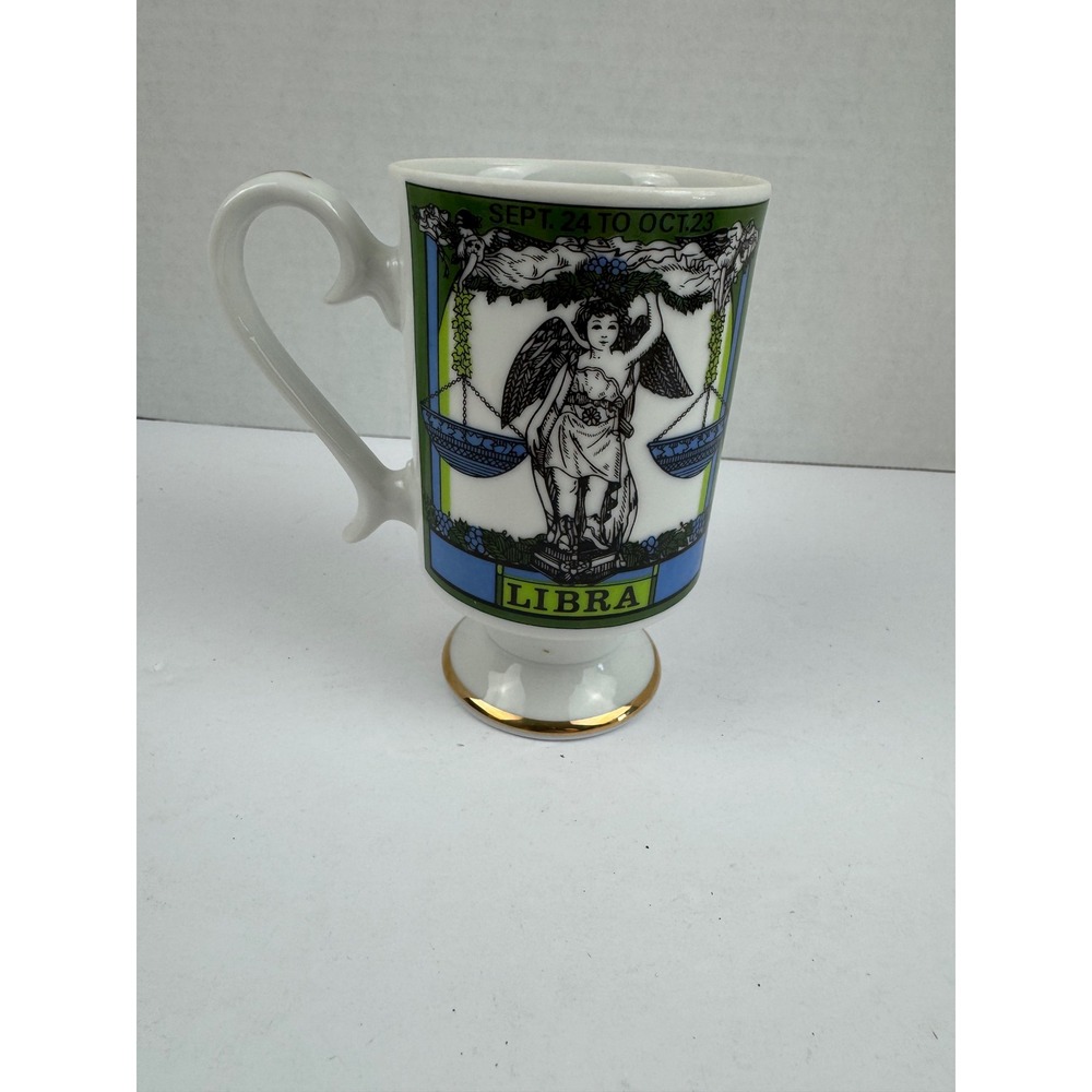 Vintage Royal Crown Zodiac by Elena Libra Pedestal Mug Gold Trim 1970s Celestial